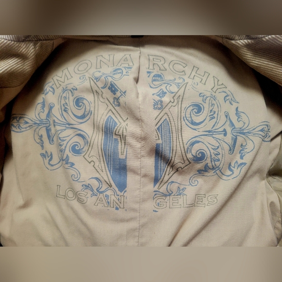 Monarchy LA Jacket M Beige Embroidered Distressed Corduroy - Picture 6 of 8